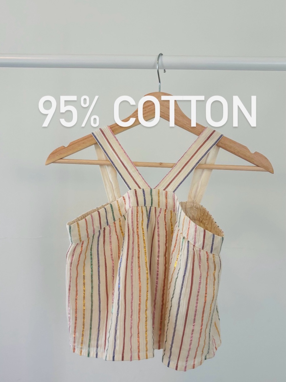 GAP Kids Beige Top with Rainbow Stripes | 95% Cotton | Size L